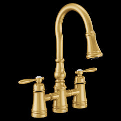 MOEN S73204BG Weymouth  Two-Handle Pulldown Kitchen Faucet In Brushed Gold