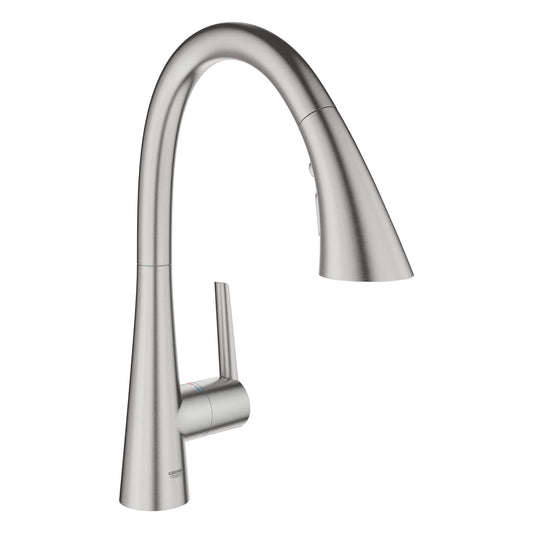 GROHE 32298DC3 Grohe Zedra Supersteel Single-Handle Pull Down Kitchen Faucet Triple Spray 1.75 GPM