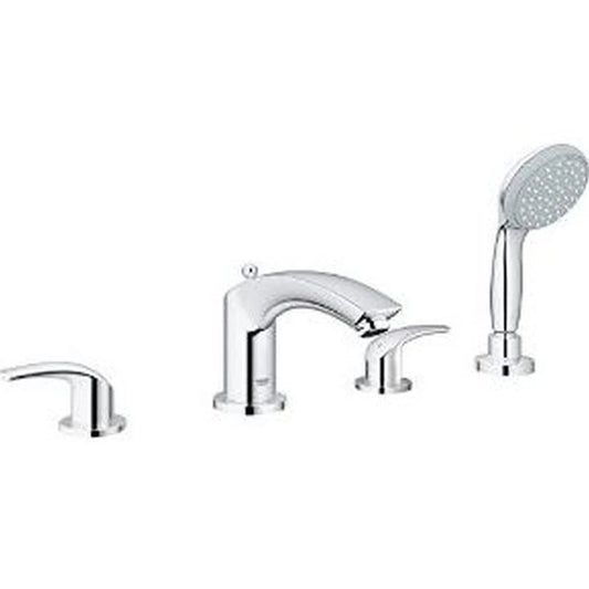 GROHE 2517000A Eurosmart Chrome 4-Hole 2-Handle Deck Mount Roman Tub Faucet with 1.75 GPM Hand Shower