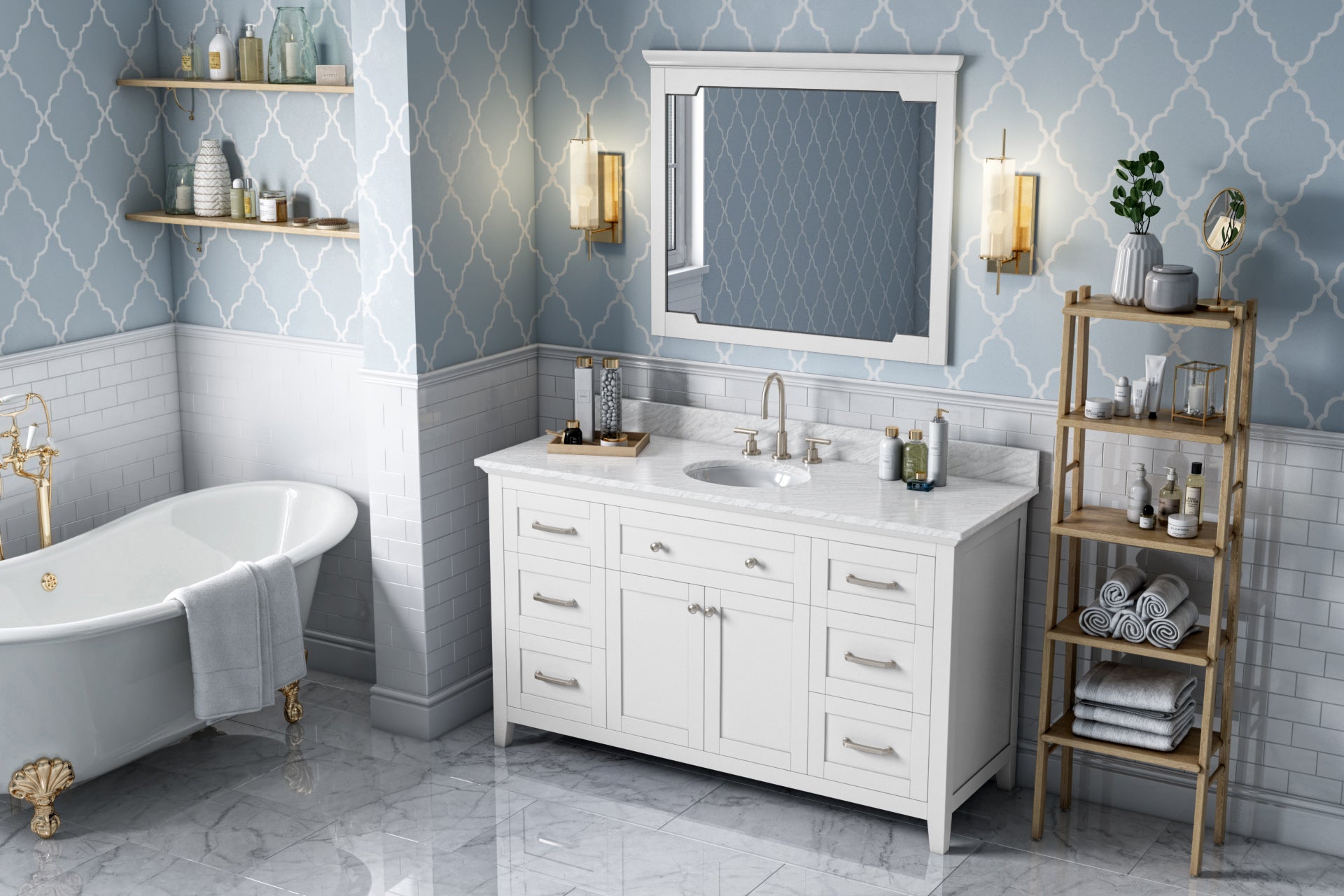 JEFFREY ALEXANDER VKITCHA60SWHWCO 60" White Chatham Vanity, White Carrara Marble Vanity Top, undermount oval bowl