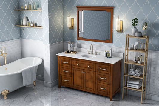 JEFFREY ALEXANDER VKITCHA60SCHWCO 60" Chocolate Chatham Vanity, White Carrara Marble Vanity Top, undermount oval bowl