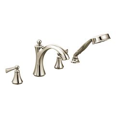MOEN T654NL Wynford Polished Nickel Two-Handle Roman Tub Faucet Includes Hand Shower