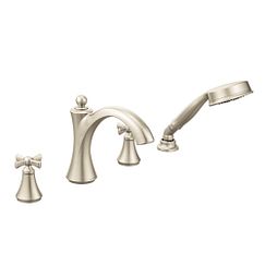 MOEN T658BN Wynford Brushed Nickel Two-Handle Roman Tub Faucet Includes Hand Shower