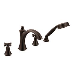 MOEN T658ORB Wynford Two-Handle Diverter Roman Tub Faucet Including Handheld Shower - Oil Rubbed Bronze