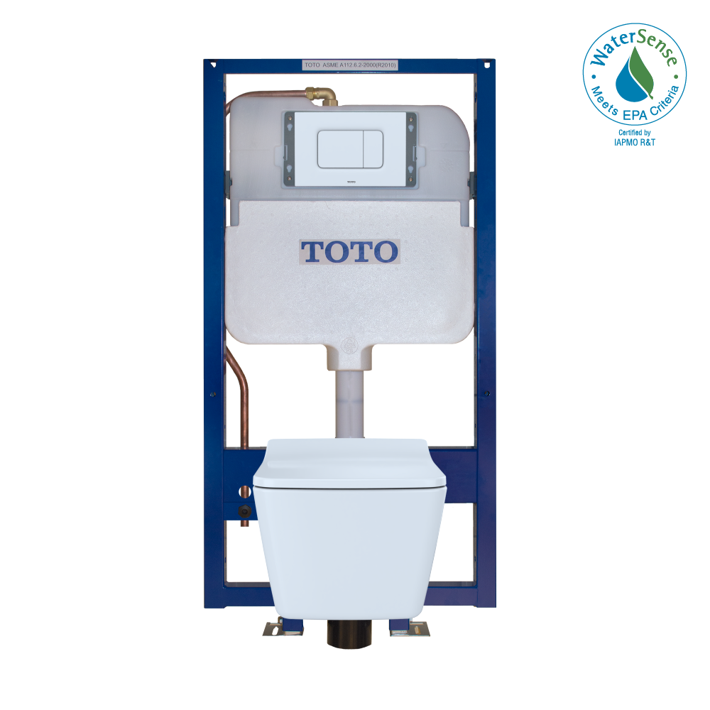 TOTO CWT449249CMFG#WH SP Wall-Hung Square-Shape Toilet and DuoFit In-Wall 1.28 and 0.9 GPF Dual-Flush Tank System with Copper Supply- CWT449249CMFG#WH , White Matte