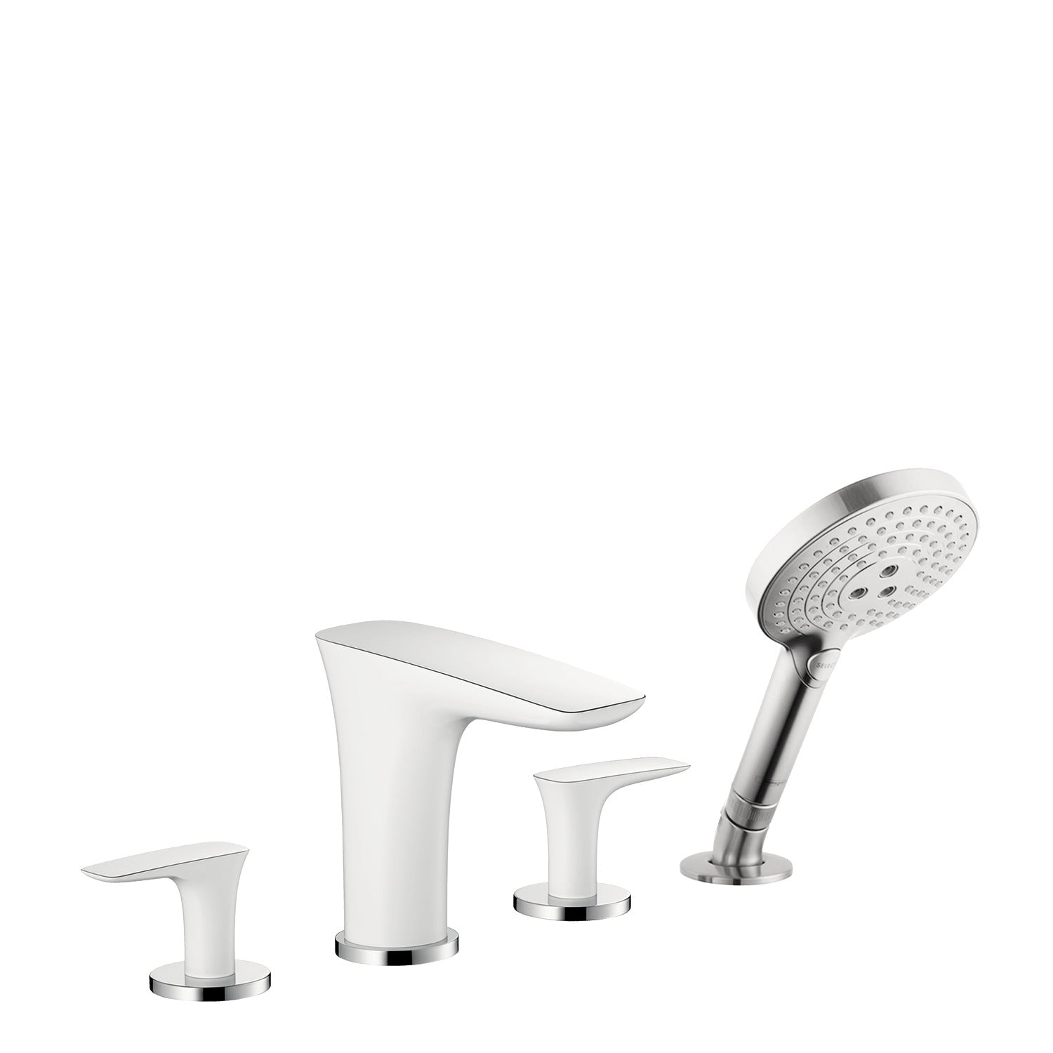 HANSGROHE 15456401 PuraVida 4-Hole Roman Tub Set Trim with 1.75 GPM Handshower in White/Chrome
