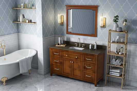 JEFFREY ALEXANDER VKITCHA60SCHLSR 60" Chocolate Chatham Vanity, Blue Limestone Vanity Top, undermount rectangle bowl