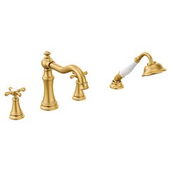 MOEN TS21102BG Weymouth  Two-Handle Roman Tub Faucet Includes Hand Shower In Brushed Gold