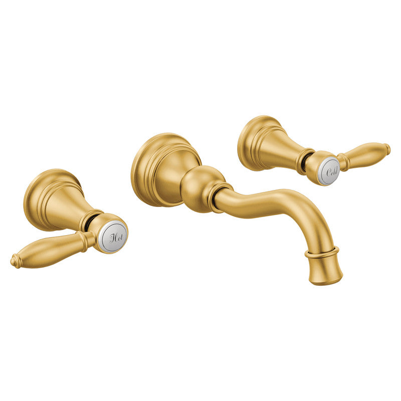 MOEN TS42106BG Weymouth Brushed Gold Two-Handle Wall Mount Bathroom Faucet