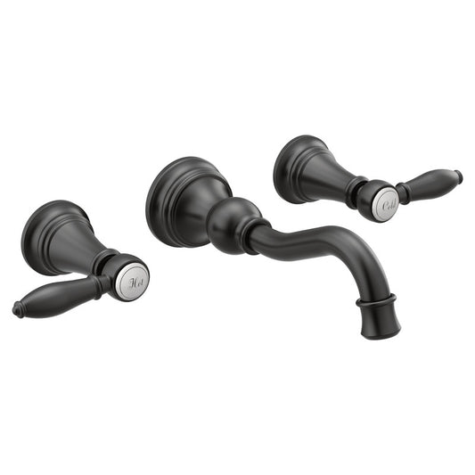MOEN TS42106BL Weymouth Matte Black Two-Handle Wall Mount Bathroom Faucet