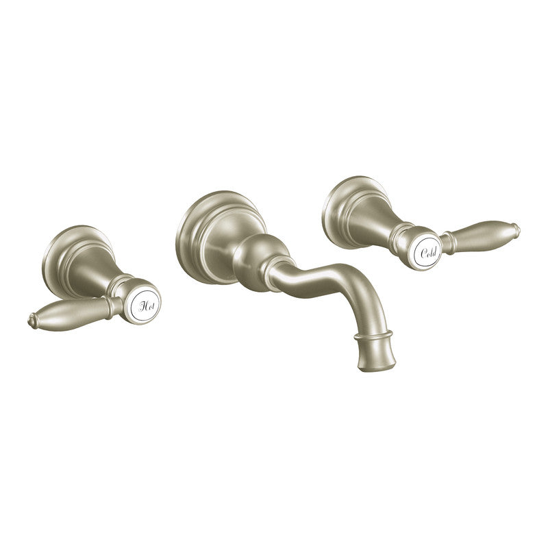 MOEN TS42106BN Weymouth Two-Handle High Arc Wall Mount Bathroom Faucet - Brushed Nickel