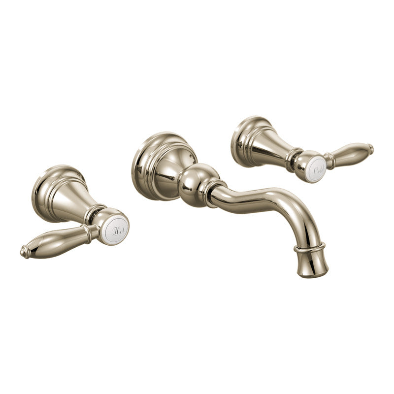 MOEN TS42106NL Weymouth Two-Handle High Arc Wall Mount Bathroom Faucet - Polished Nickel