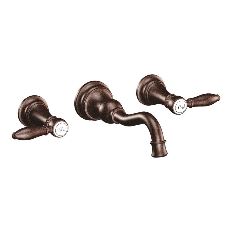 MOEN TS42106ORB Weymouth Two-Handle High Arc Wall Mount Bathroom Faucet - Oil Rubbed Bronze