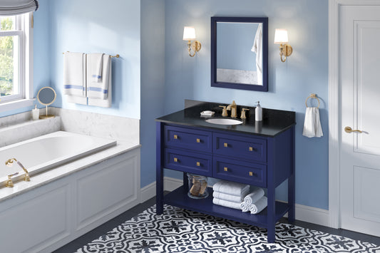 JEFFREY ALEXANDER VKITADL48BLBGO 48" Hale Blue Adler Vanity, Black Granite Vanity Top, undermount oval bowl