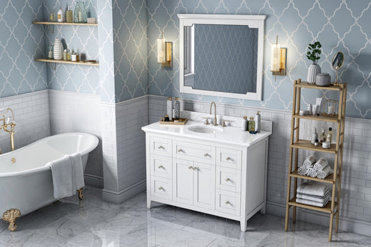 JEFFREY ALEXANDER VKITCHA48WHWCO 48" White Chatham Vanity, White Carrara Marble Vanity Top, undermount oval bowl