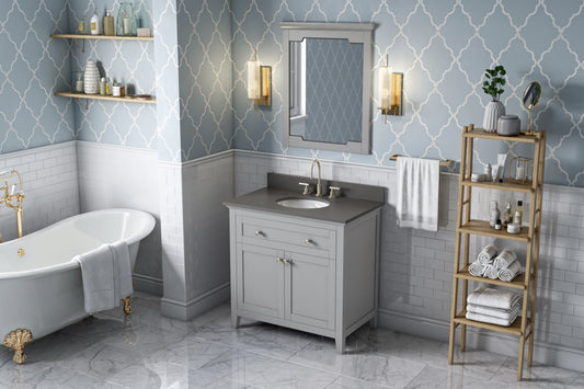 JEFFREY ALEXANDER VKITCHA36GRGQO 36" Grey Chatham Vanity, Grey Quartz Vanity Top, undermount oval bowl