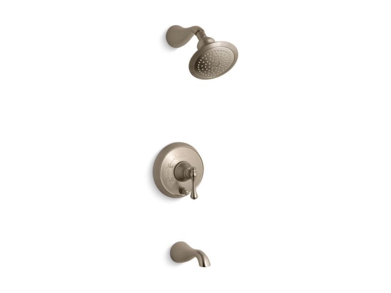 KOHLER K-T16115-4A-BV Revival Rite-Temp pressure-balancing bath and shower faucet trim with push-button diverter and traditional lever handle, valve not included