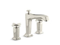KOHLER K-T16237-3-SN Margaux Deck-mount bath faucet trim for high-flow valve with non-diverter spout and cross handles, valve not included
