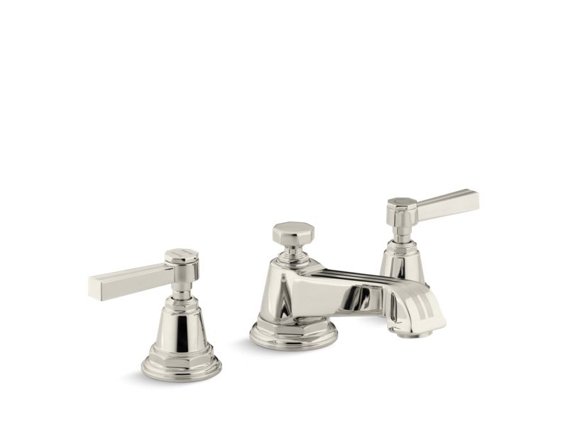 KOHLER K-13132-4B-SN Pinstripe Widespread bathroom sink faucet with lever handles