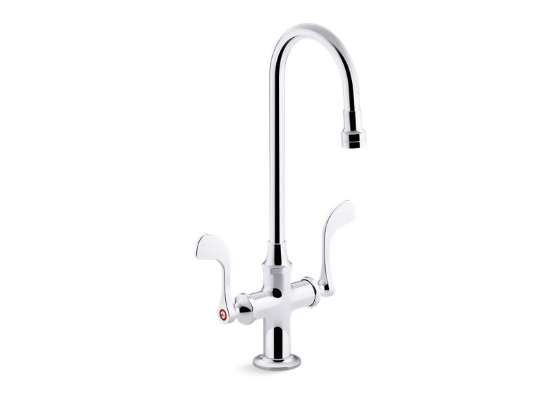 KOHLER K-100T70-5AKL-CP Polished Chrome Triton Bowe 1.0 gpm monoblock gooseneck bathroom sink faucet with laminar flow and wristblade handles, drain not included