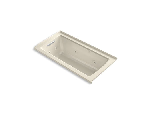 KOHLER K-1947-XHGHL-47 Almond Archer 60" x 30" integral flange Heated BubbleMassage air bath and whirlpool with left-hand drain