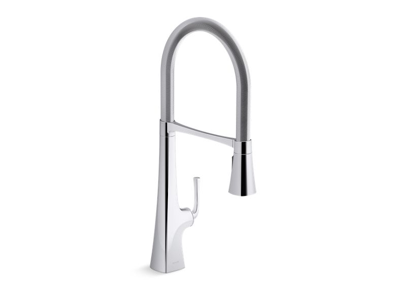 KOHLER K-22060-CP Polished Chrome Graze Semi-professional kitchen sink faucet with three-function sprayhead