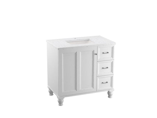 KOHLER K-CM99520-BD1-1WA Damask 36" Bathroom Vanity Cabinet With Sink And Quartz Top In Linen White