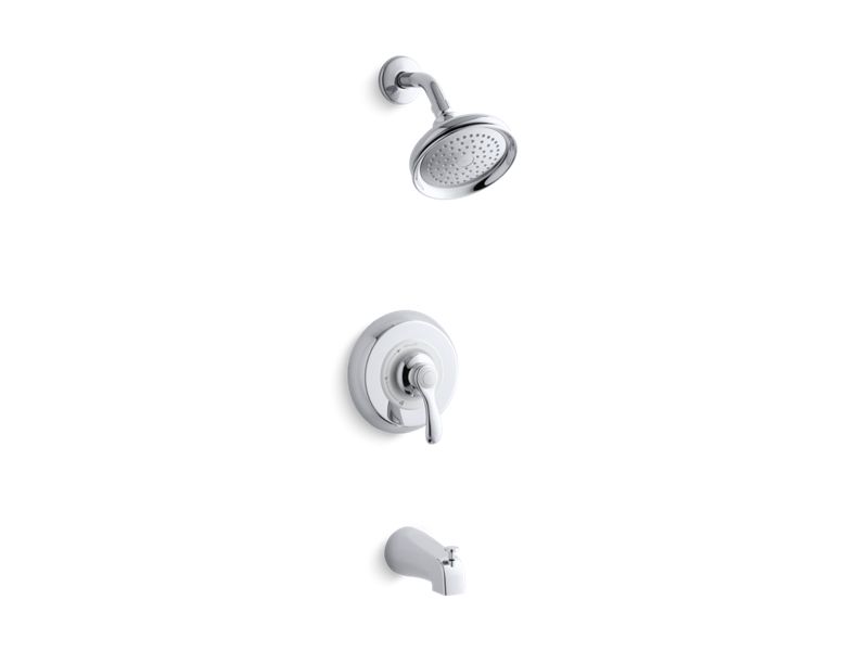 KOHLER K-TS12007-4S-CP Fairfax Rite-Temp(R) bath and shower valve trim with lever handle, slip-fit spout and 2.5 gpm showerhead