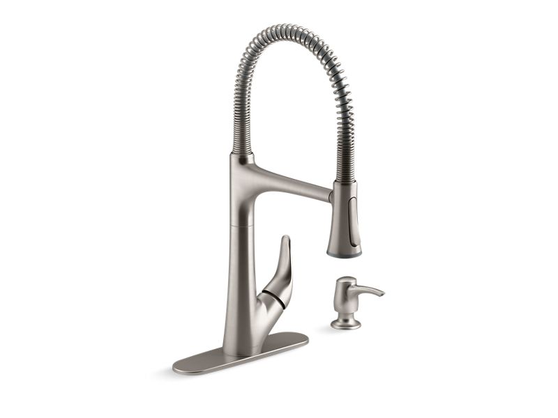 KOHLER K-R27459-SD-VS Vibrant Stainless Lilyfield Pro Single-handle semi-professional kitchen sink faucet with soap/lotion dispenser