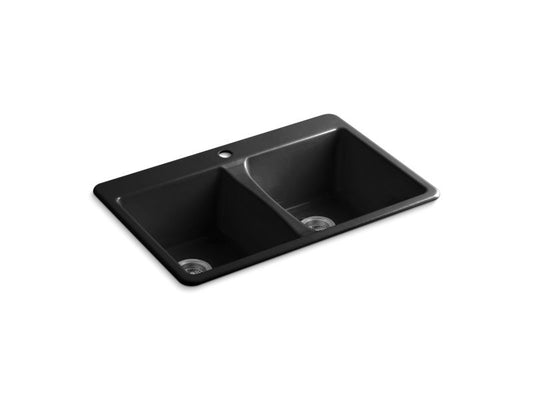 KOHLER K-5873-1-7 Black Black Deerfield 33" x 22" x 9-5/8" top-mount double-equal kitchen sink