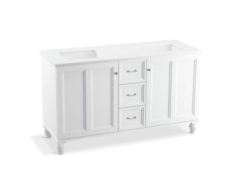 KOHLER K-99524-LG-1WA Damask 60" Bathroom Vanity Cabinet In Linen White