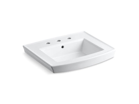 KOHLER K-2358-8-0 White Archer Pedestal bathroom sink with 8" widespread faucet holes