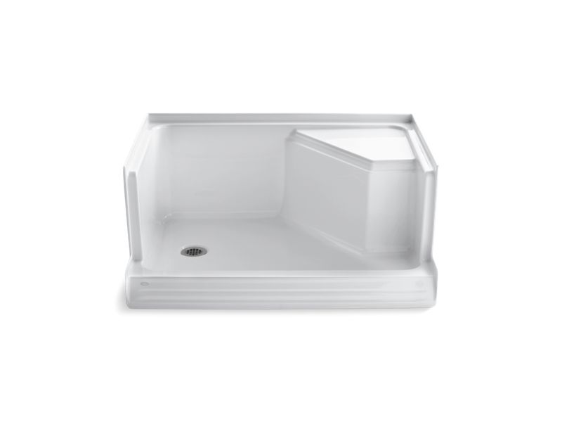 KOHLER K-9486-0 Memoirs 48" x 36" single threshold left-hand drain shower base with integral seat at right