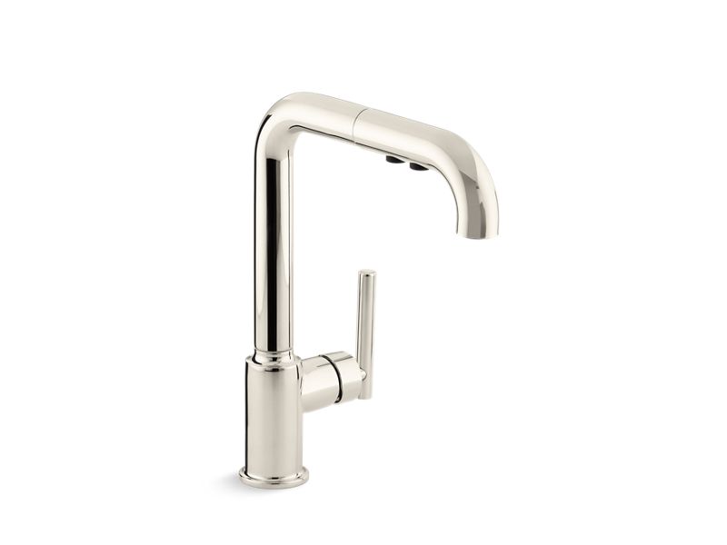KOHLER K-7505-SN Vibrant Polished Nickel Purist Pull-out kitchen sink faucet with three-function sprayhead