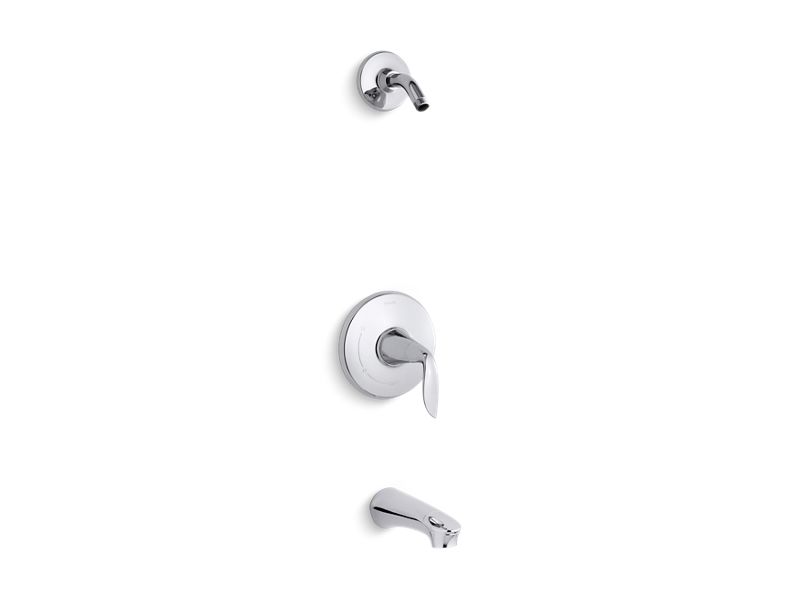 KOHLER K-TLS5318-4-CP Refinia Rite-Temp bath and shower valve trim with lever handle and spout, less showerhead
