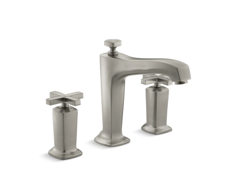 KOHLER K-T16236-3-BN Margaux Deck-mount bath faucet trim for high-flow valve with diverter spout and cross handles, valve not included