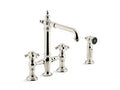 KOHLER K-76519-3M-SN Artifacts deck-mount bridge kitchen sink faucet with prong handles and sidespray
