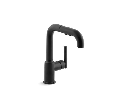 KOHLER K-7506-BL Matte Black Purist Pull-out kitchen sink faucet with three-function sprayhead