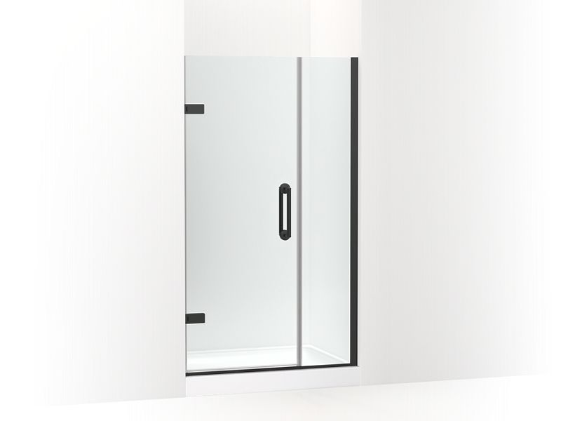 KOHLER K-27601-10L-BL Matte Black Components Frameless pivot shower door, 71-9/16" H x 39-5/8 - 40-3/8" W, with 3/8" thick Crystal Clear glass