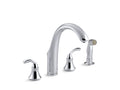 KOHLER K-10445-CP Polished Chrome Forte 4-hole kitchen sink faucet with 7-3/4" spout, matching finish sidespray