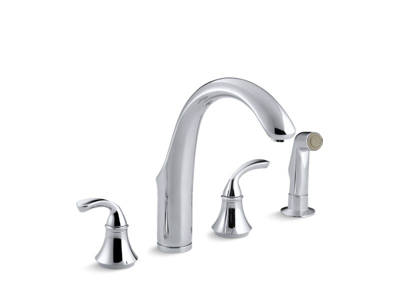 KOHLER K-10445-CP Polished Chrome Forte 4-hole kitchen sink faucet with 7-3/4" spout, matching finish sidespray