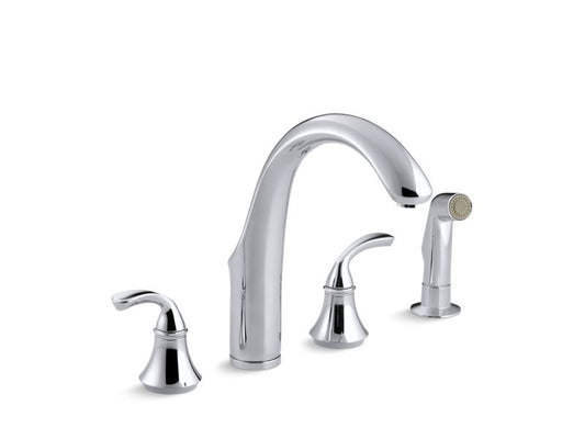 KOHLER K-10445-CP Polished Chrome Forte 4-hole kitchen sink faucet with 7-3/4" spout, matching finish sidespray