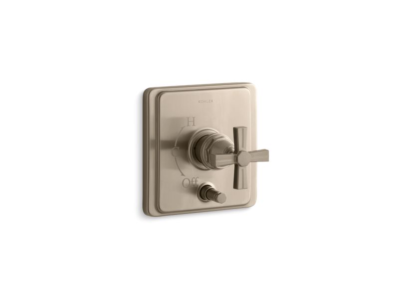 KOHLER K-T98757-3B-BV Pinstripe Rite-Temp(R) pressure-balancing valve trim with diverter and grooved cross handle, valve not included