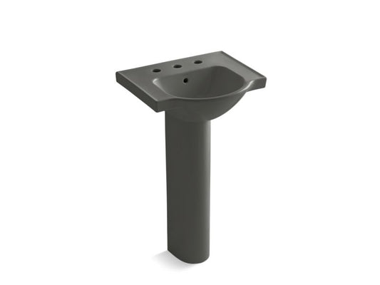 KOHLER K-5265-8-58 Thunder Grey Veer 21" pedestal bathroom sink with 8" widespread faucet holes
