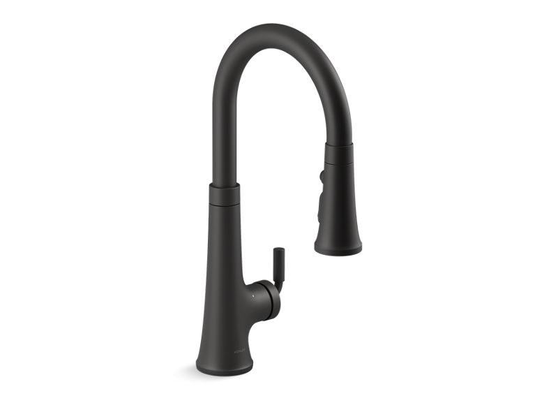 KOHLER K-23766-BL Matte Black Tone Touchless pull-down kitchen sink faucet with three-function sprayhead