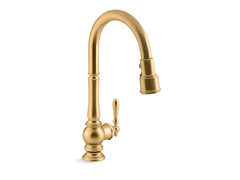 KOHLER K-99259-2MB Vibrant Brushed Moderne Brass Artifacts Pull-down kitchen sink faucet with three-function sprayhead