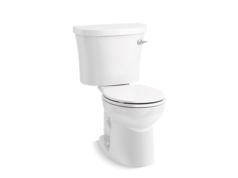 KOHLER K-25097-SSTR-0 White Kingston Two-piece round-front 1.28 gpf toilet with right-hand trip lever, tank cover locks and antimicrobial finish