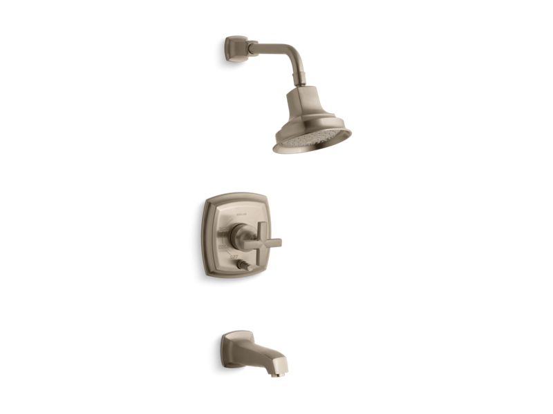 KOHLER K-T16233-3-BV Margaux Rite-Temp(R) pressure-balancing bath and shower faucet trim with push-button diverter and cross handle, valve not included