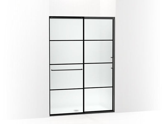 KOHLER K-707614-8G80-BL Matte Black Elate Tall Sliding shower door, 75-1/2" H x 50-1/4 - 53-5/8" W, with heavy 5/16" thick Frosted glass with rectangular grille pattern