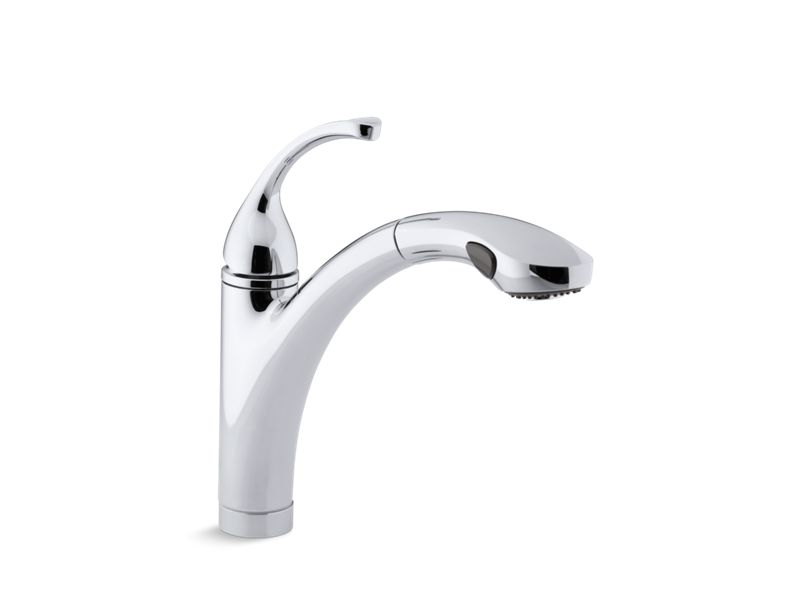 KOHLER K-10433-CP Forté single-hole or 3-hole kitchen sink faucet with 10-1/8" pull-out spray spout